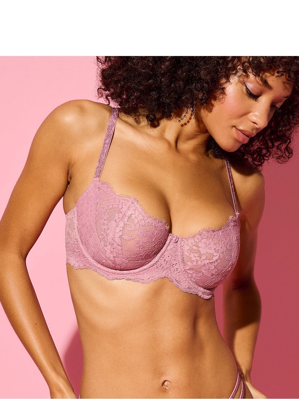 Victoria's Secret Lace Balconette Bra in Mauve Pink Shine Strap